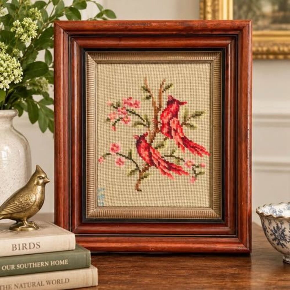 Framed Cardinal Needlepoint Wall Art